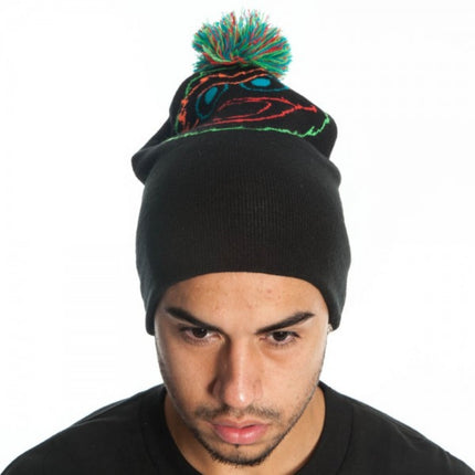 Sesame Street Oscar The Grouch Day Glow Black Knit Beanie