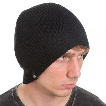 Dickies Reversible Stripe Fleece Slouch Knit Cuff Beanie Black/Grey