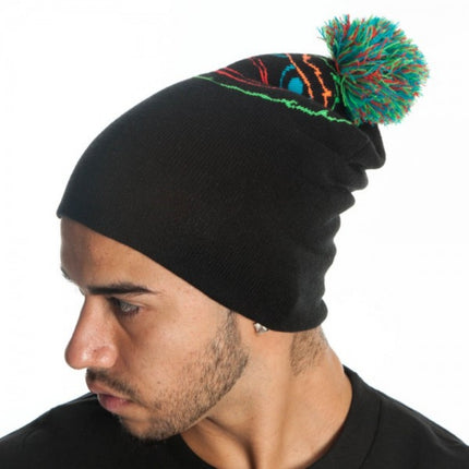 Sesame Street Oscar The Grouch Day Glow Black Knit Beanie