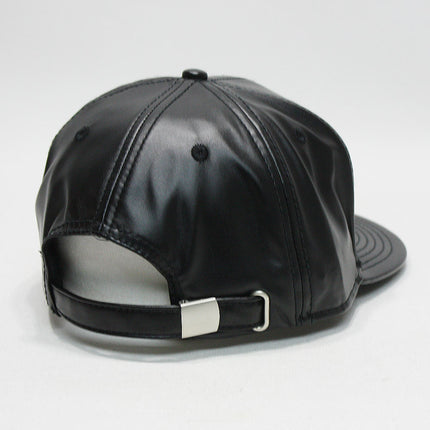 Faux Leather Flat Bill Adjustable Snapback Hats Baseball Caps