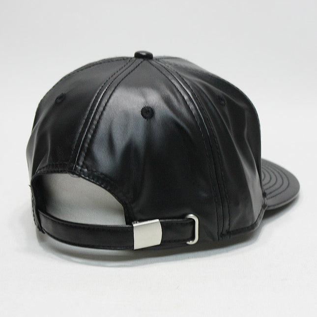 Faux Leather Flat Bill Adjustable Snapback Hats Baseball Caps