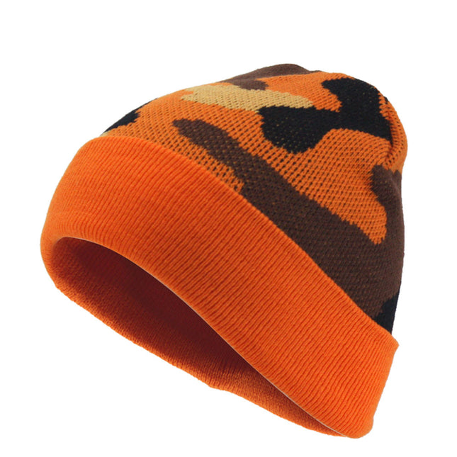 Orange Camouflage Fold-over Knitted Cuff Beanie