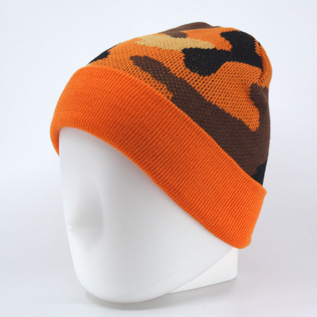 Orange Camouflage Fold-over Knitted Cuff Beanie
