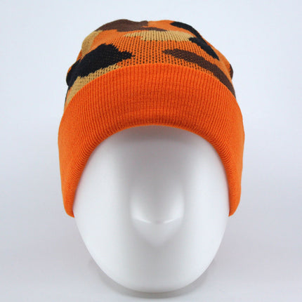 Orange Camouflage Fold-over Knitted Cuff Beanie
