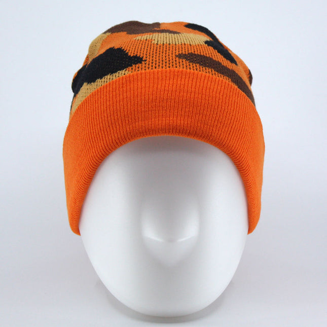 Orange Camouflage Fold-over Knitted Cuff Beanie