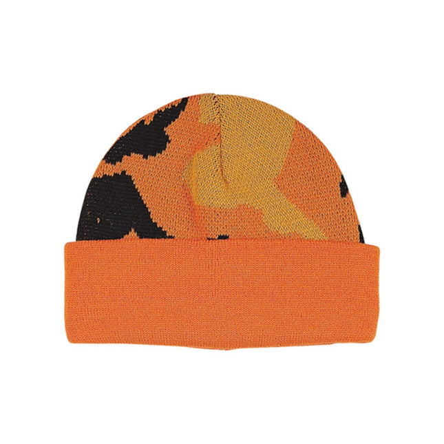 Orange Camouflage Fold-over Knitted Cuff Beanie