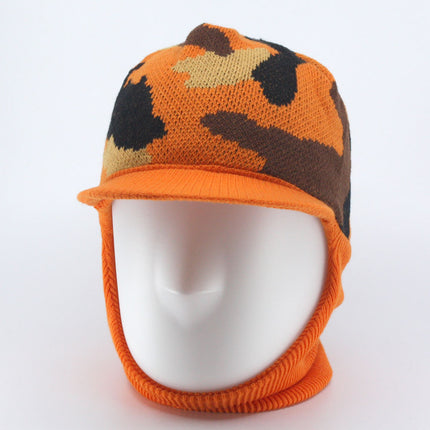 Camouflage Short Billed Knitted Radar with Cuff Beanie Orange