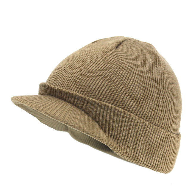 Plain Short Billed Knit Radar with Cuff Beanie