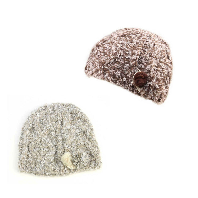 Woman's Soft Cable Lace Pom Crochet Fashion Knit Beanie Hat