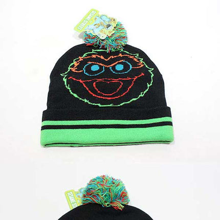 Sesame Street Oscar The Grouch Day Glow Black Knit Beanie