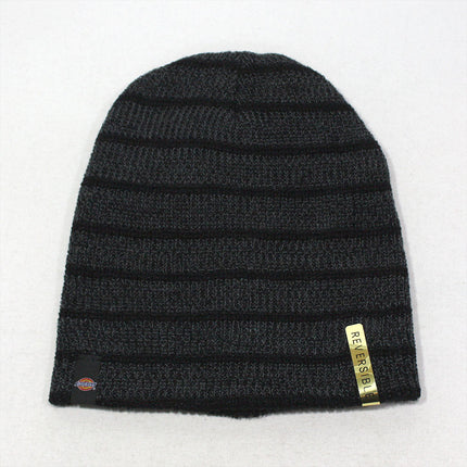 Dickies Reversible Stripe Fleece Slouch Knit Cuff Beanie Black/Grey