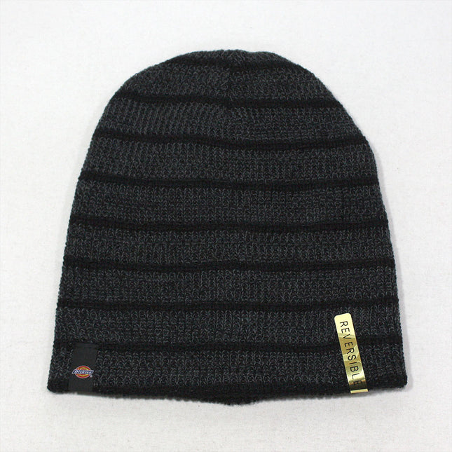 Dickies Reversible Stripe Fleece Slouch Knit Cuff Beanie Black/Grey