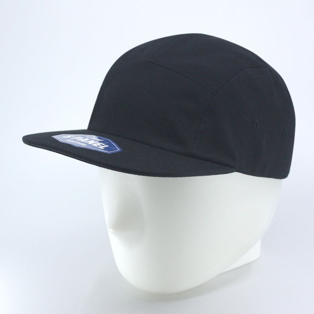 Classic 5 Panel Jockey Camper Cap — Cotton Canvas Flat Bill Unstructured