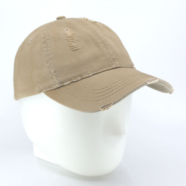 Low Profile Washed Cotton Twill Distressed Baseball Cap Tea Stained Vintage Dad Hat with Frayed Bill & Adjustable Strap