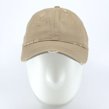 Low Profile Washed Cotton Twill Distressed Baseball Cap Tea Stained Vintage Dad Hat with Frayed Bill & Adjustable Strap