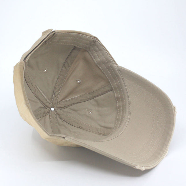 Low Profile Washed Cotton Twill Distressed Baseball Cap Tea Stained Vintage Dad Hat with Frayed Bill & Adjustable Strap