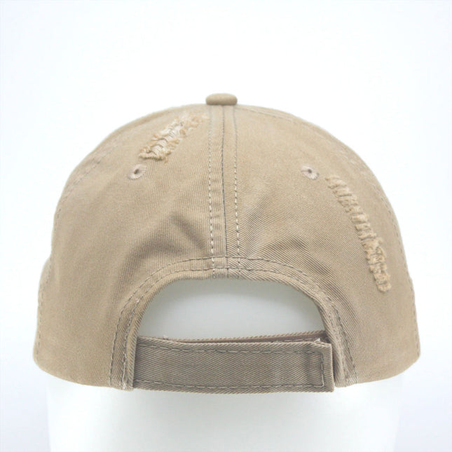 Low Profile Washed Cotton Twill Distressed Baseball Cap Tea Stained Vintage Dad Hat with Frayed Bill & Adjustable Strap