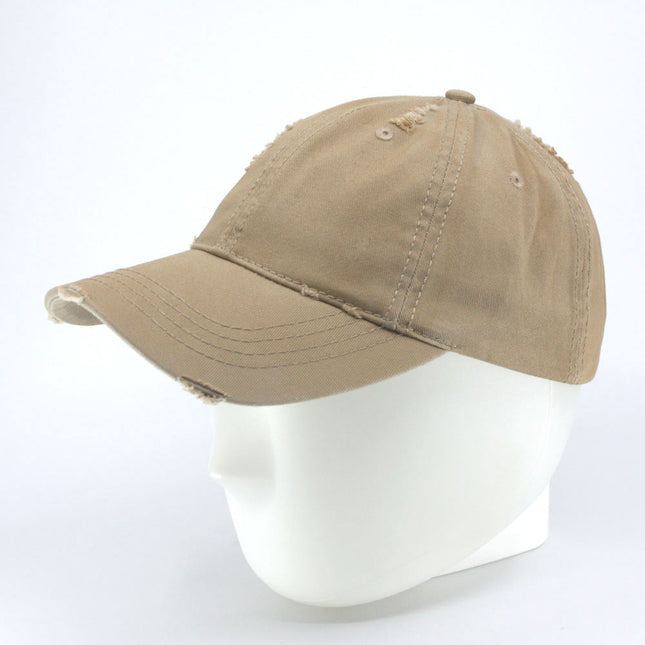 Low Profile Washed Cotton Twill Distressed Baseball Cap Tea Stained Vintage Dad Hat with Frayed Bill & Adjustable Strap