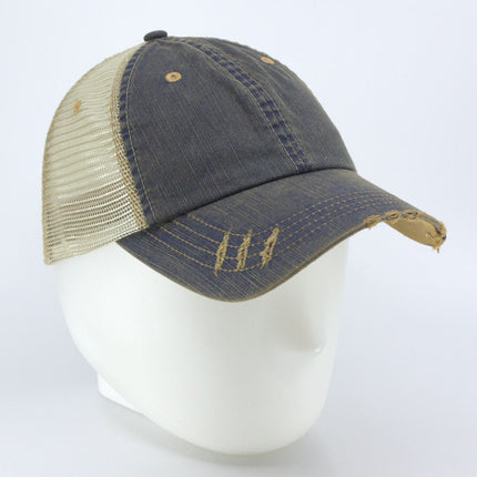Distressed Trucker Hat – Soft Mesh, Dirty Wash Unstructured Low Profile Adjustable Dad Hat Baseball Cap