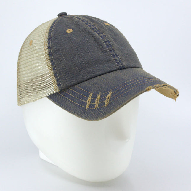Distressed Trucker Hat – Soft Mesh, Dirty Wash Unstructured Low Profile Adjustable Dad Hat Baseball Cap