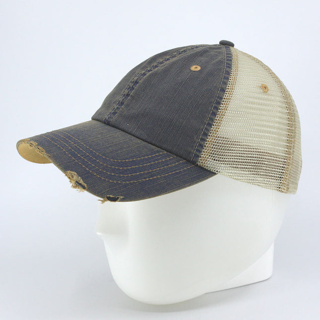 Distressed Trucker Hat – Soft Mesh, Dirty Wash Unstructured Low Profile Adjustable Dad Hat Baseball Cap