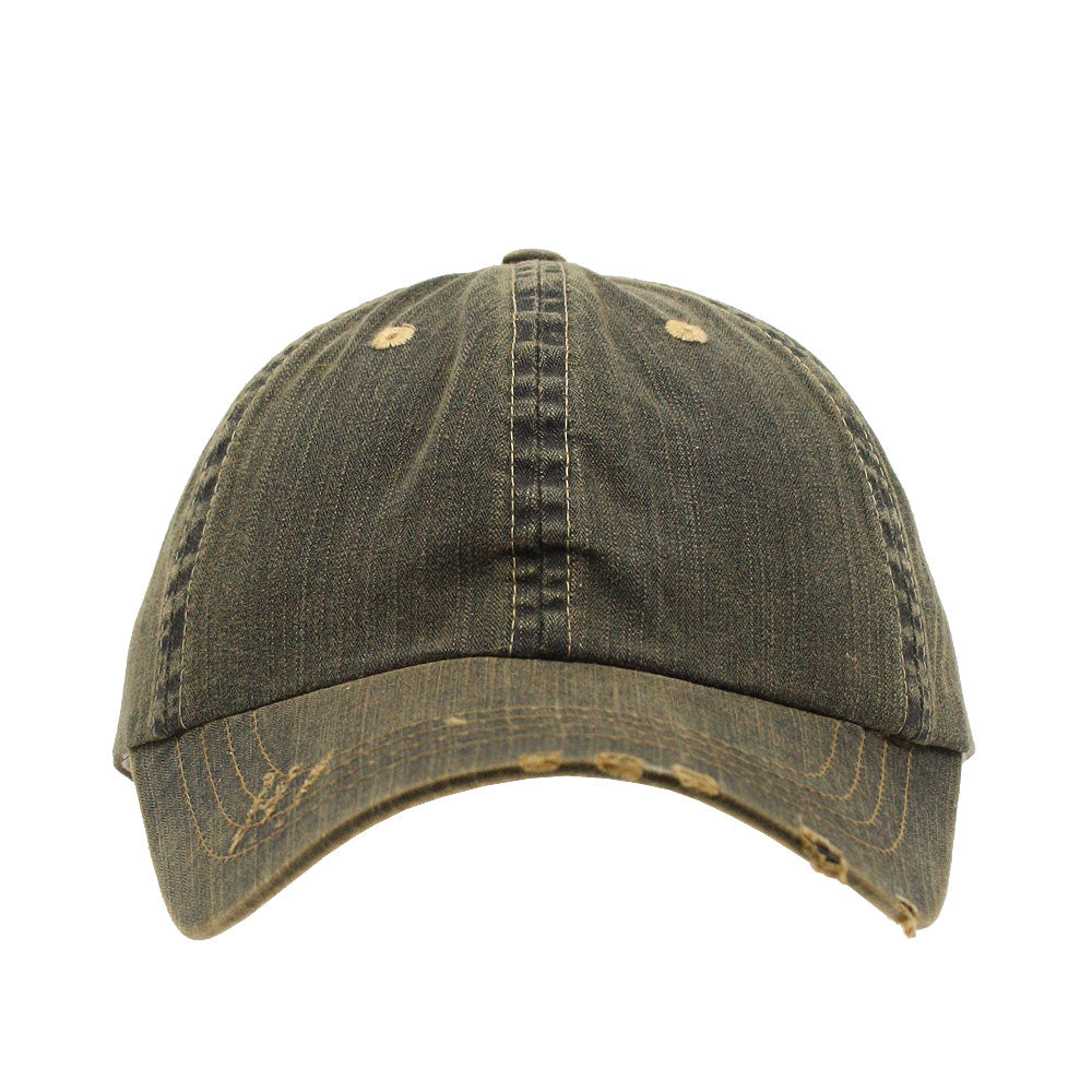 Distressed Dirty Wash Herringbone Cotton Adjustable Baseball Cap - Ooh La  La Factory