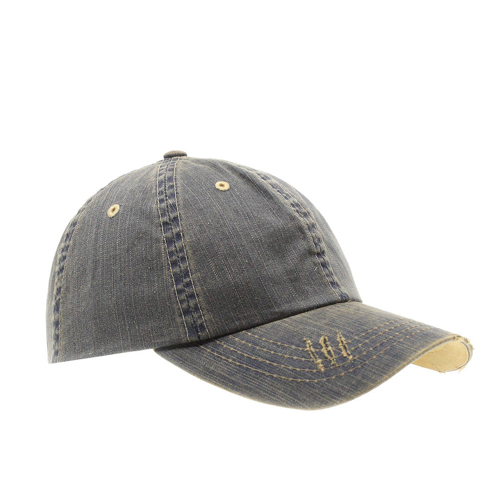 Distressed Dirty Wash Herringbone Cotton Adjustable Baseball Cap