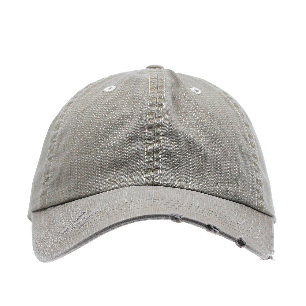 Distressed Dirty Wash Herringbone Cotton Adjustable Baseball Cap - Ooh La  La Factory