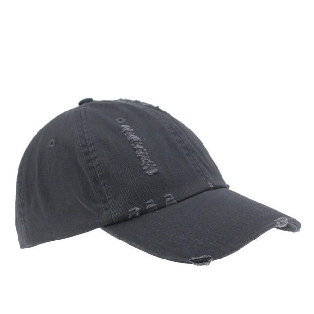 Low Profile Distressed Cotton Twill Cap – Vintage Washed 6-Panel Dad Hat, Unstructured, Frayed Bill, Adjustable Hook & Loop Strap