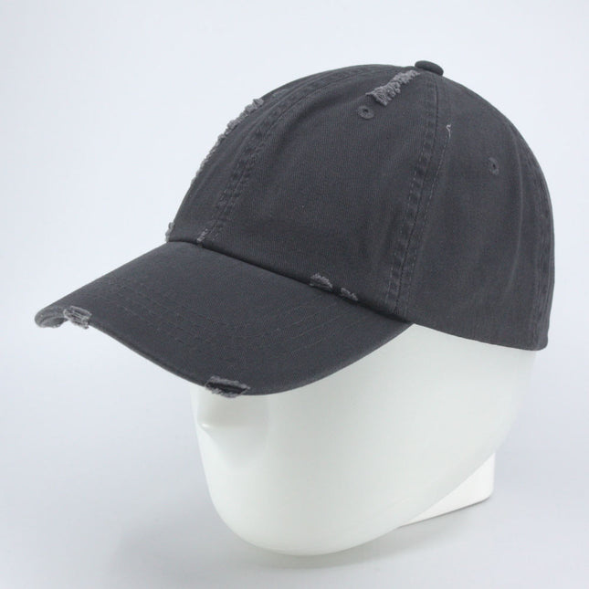 Low Profile Distressed Cotton Twill Cap – Vintage Washed 6-Panel Dad Hat, Unstructured, Frayed Bill, Adjustable Hook & Loop Strap