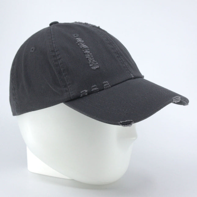 Low Profile Distressed Cotton Twill Cap – Vintage Washed 6-Panel Dad Hat, Unstructured, Frayed Bill, Adjustable Hook & Loop Strap