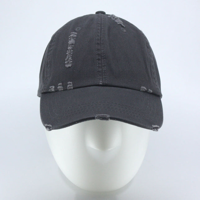 Low Profile Distressed Cotton Twill Cap – Vintage Washed 6-Panel Dad Hat, Unstructured, Frayed Bill, Adjustable Hook & Loop Strap