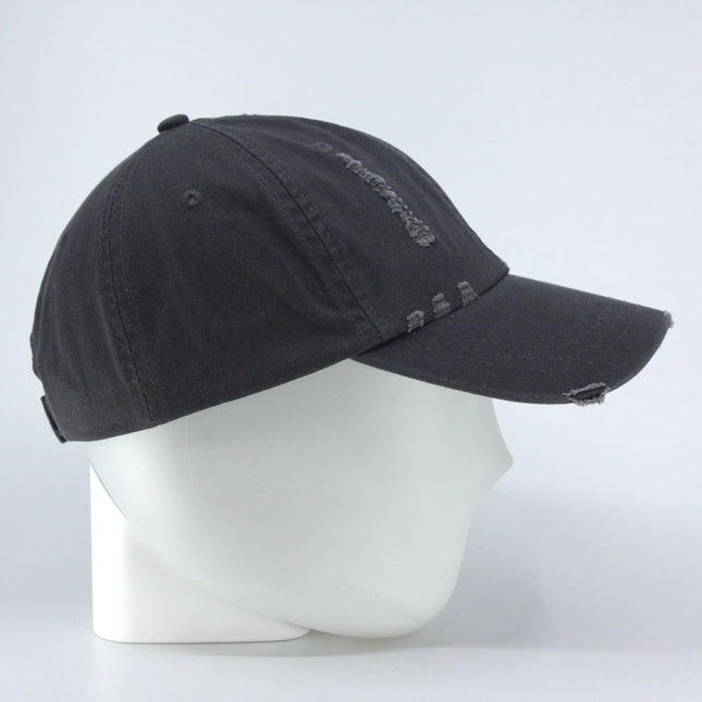 Low Profile Distressed Cotton Twill Cap – Vintage Washed 6-Panel Dad Hat, Unstructured, Frayed Bill, Adjustable Hook & Loop Strap
