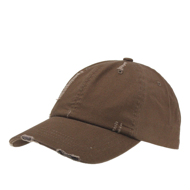 Low Profile Distressed Cotton Twill Cap – Vintage Washed 6-Panel Dad Hat, Unstructured, Frayed Bill, Adjustable Hook & Loop Strap
