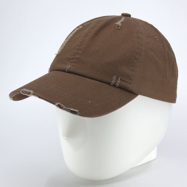 Low Profile Distressed Cotton Twill Cap – Vintage Washed 6-Panel Dad Hat, Unstructured, Frayed Bill, Adjustable Hook & Loop Strap