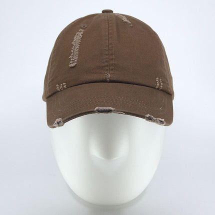 Low Profile Distressed Cotton Twill Cap – Vintage Washed 6-Panel Dad Hat, Unstructured, Frayed Bill, Adjustable Hook & Loop Strap