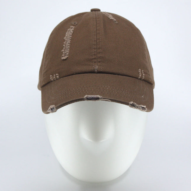 Low Profile Distressed Cotton Twill Cap – Vintage Washed 6-Panel Dad Hat, Unstructured, Frayed Bill, Adjustable Hook & Loop Strap