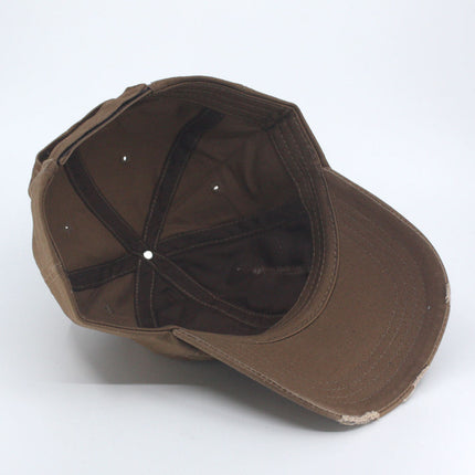 Low Profile Distressed Cotton Twill Cap – Vintage Washed 6-Panel Dad Hat, Unstructured, Frayed Bill, Adjustable Hook & Loop Strap
