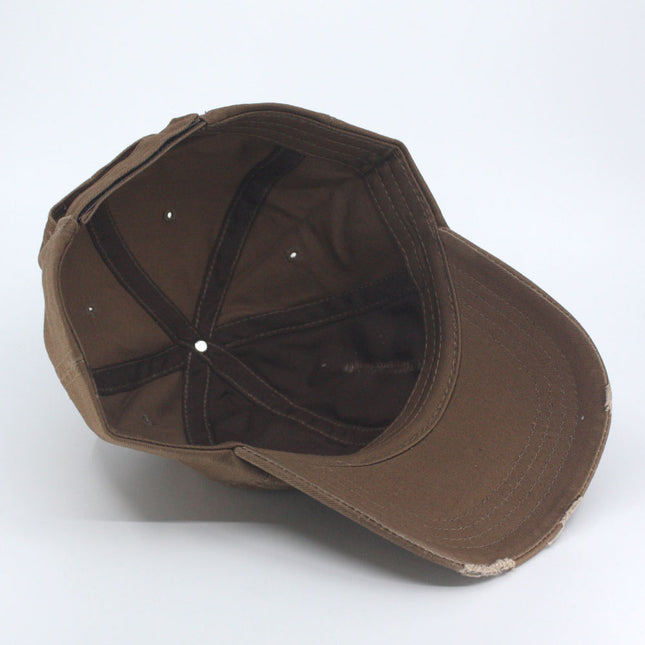 Low Profile Distressed Cotton Twill Cap – Vintage Washed 6-Panel Dad Hat, Unstructured, Frayed Bill, Adjustable Hook & Loop Strap