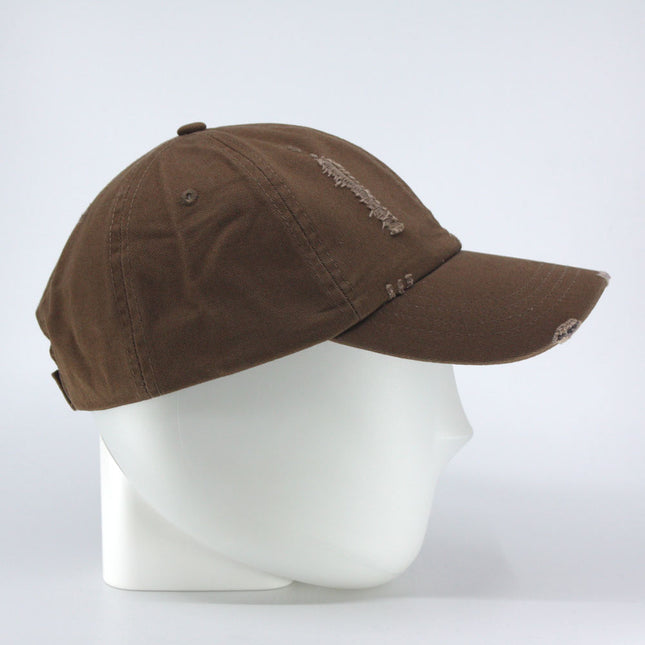Low Profile Distressed Cotton Twill Cap – Vintage Washed 6-Panel Dad Hat, Unstructured, Frayed Bill, Adjustable Hook & Loop Strap