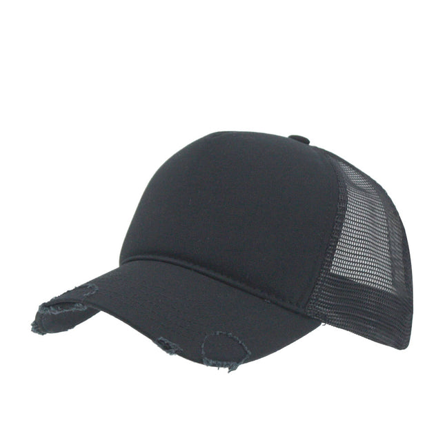 Distressed Cotton Twill Mesh Adjustable Trucker Baseball Cap