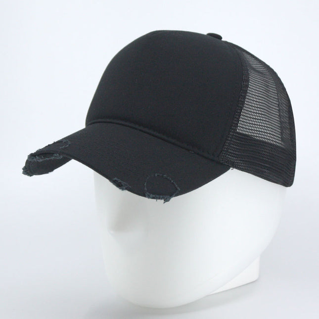 Distressed Cotton Twill Mesh Adjustable Trucker Baseball Cap