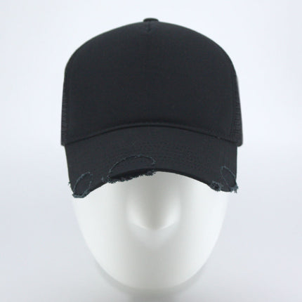 Distressed Cotton Twill Mesh Adjustable Trucker Baseball Cap