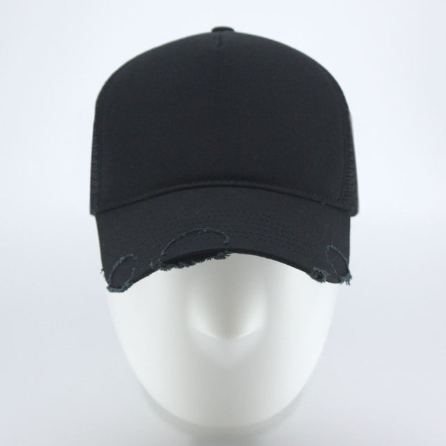 Distressed Cotton Twill Mesh Adjustable Trucker Baseball Cap