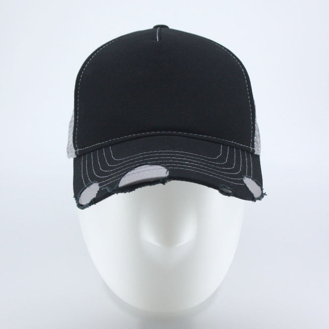 Distressed Cotton Twill Mesh Adjustable Trucker Baseball Cap