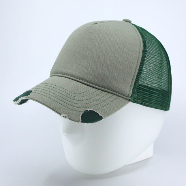 Distressed Cotton Twill Mesh Adjustable Trucker Baseball Cap