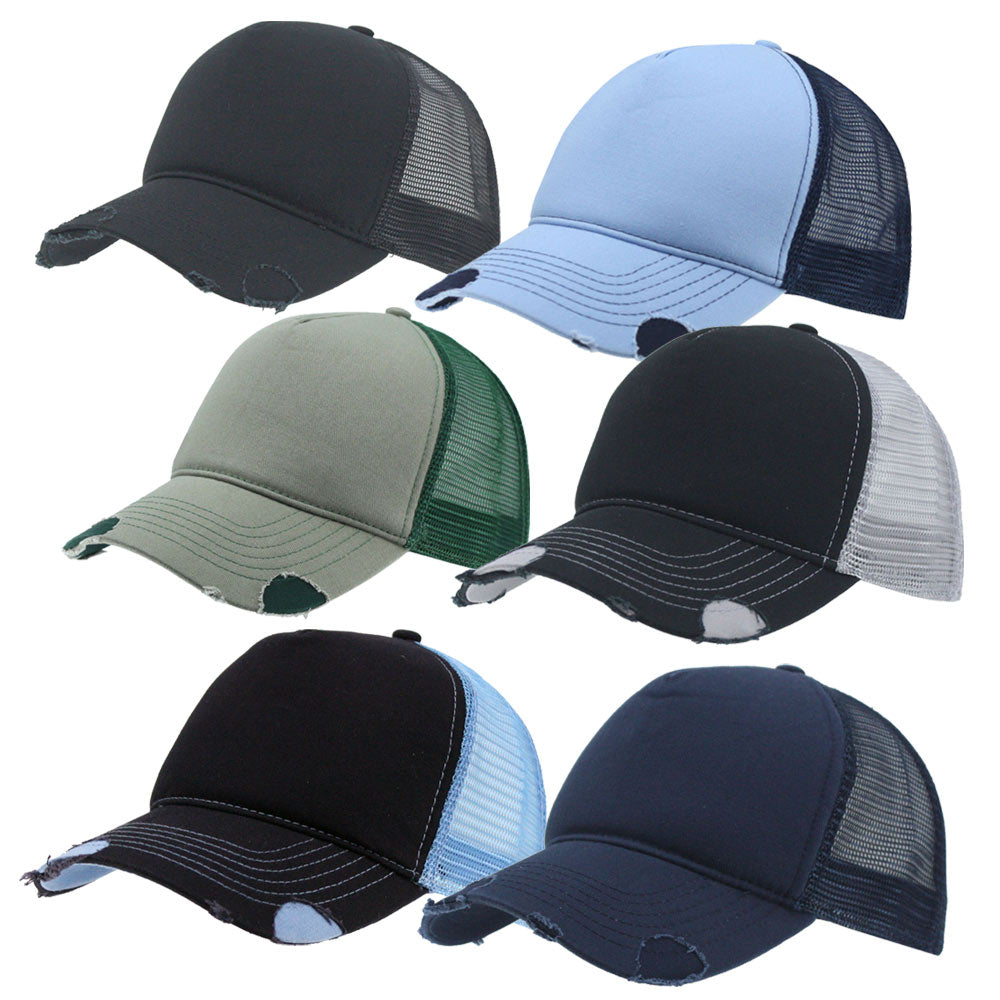 Distressed Cotton Twill Mesh Adjustable Trucker Baseball Cap Ooh La distressed-cotton-twill-mesh-adjustable-trucker-baseball-cap-ooh-la
