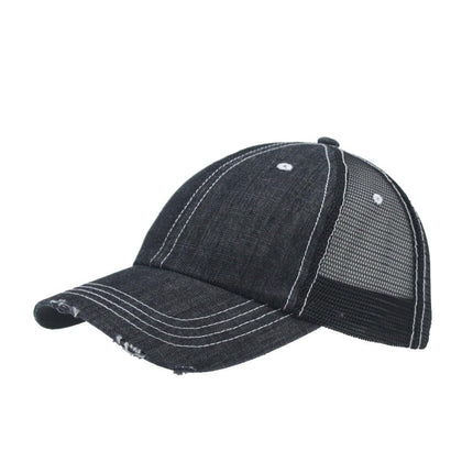 Distressed Denim Cotton Low Profile Mesh Adjustable Trucker Baseball Cap