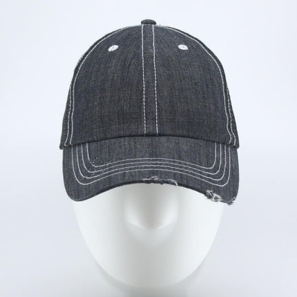Distressed Denim Cotton Low Profile Mesh Adjustable Trucker Baseball Cap
