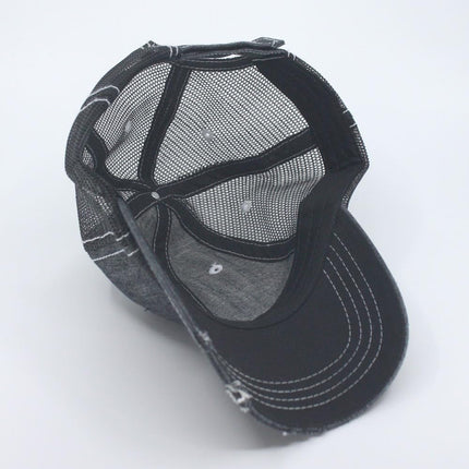 Distressed Denim Cotton Low Profile Mesh Adjustable Trucker Baseball Cap